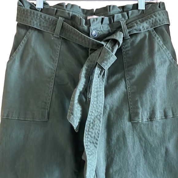 Per‎ Se Tie Belt Utility Pants Ruffle Waist Stretch Women’s Size 8/29 Olive - Picture 3 of 6